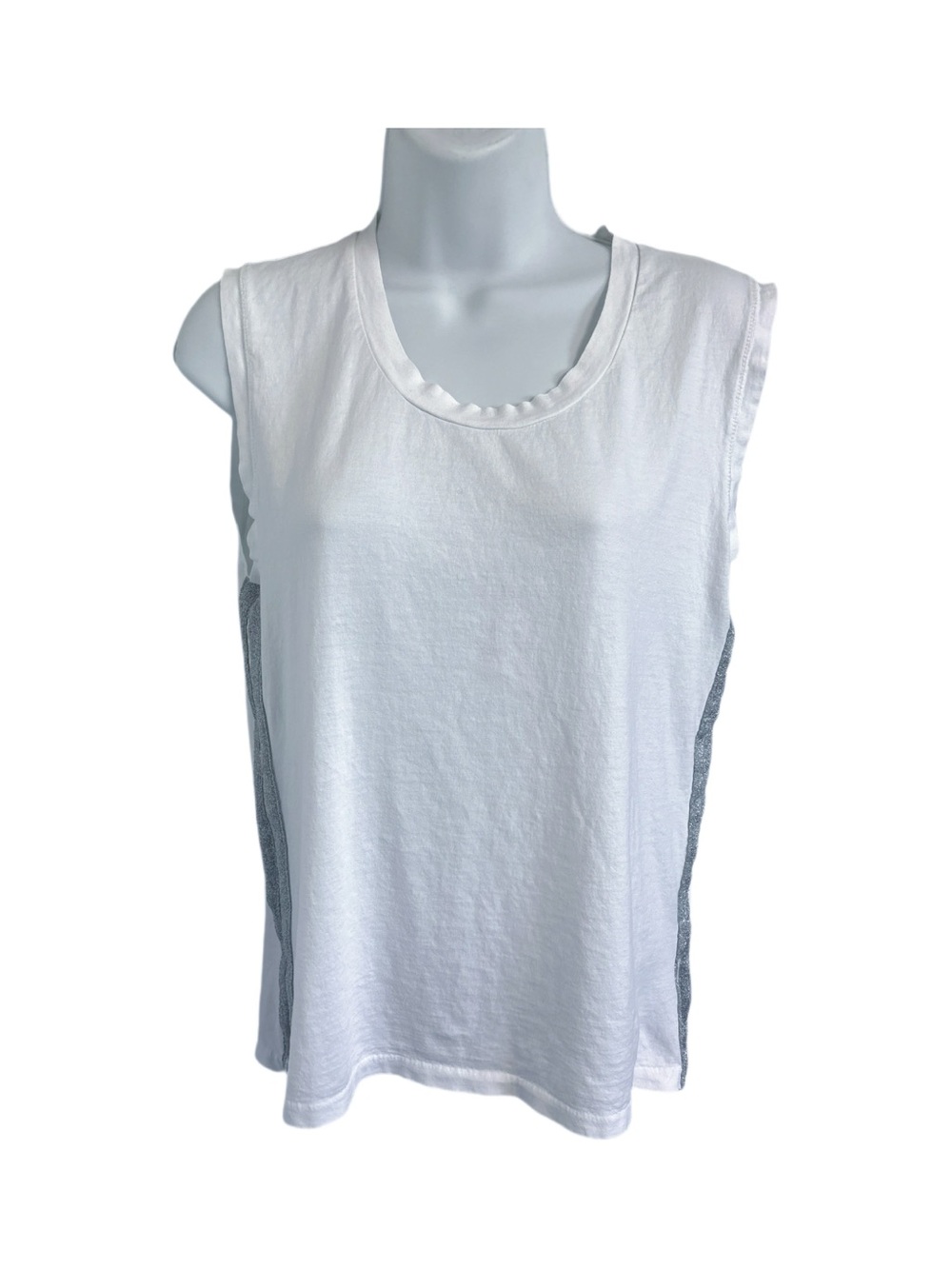 J. Crew White Cotton Classic Tank with Silver Side Panels Grunge Scandi Size XS